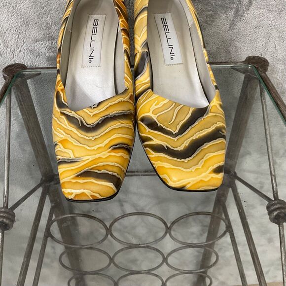 Bellini Textured Patent Leather Heels Pumps women’s size 8 yellow /blk. Career - Picture 3 of 12